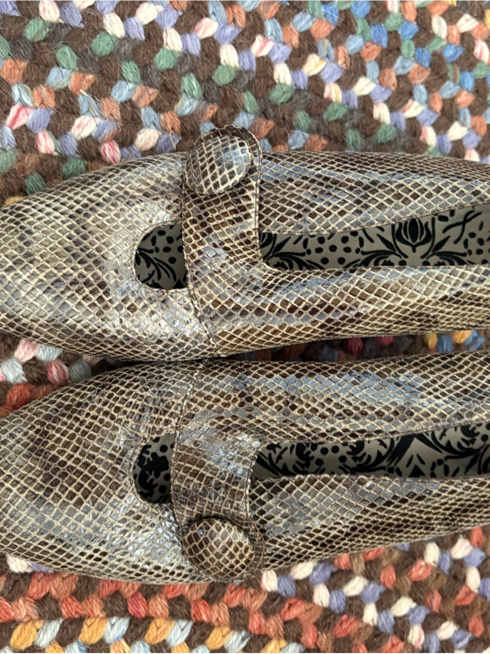 Snake Print Pointed Toe Flats in Brown
